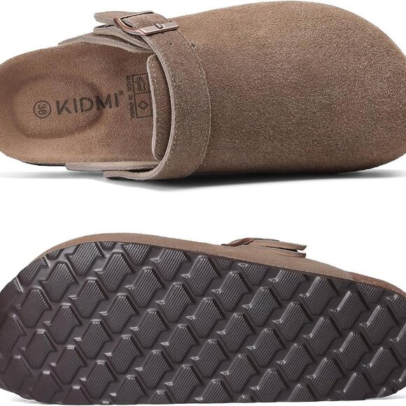 Women's Suede Clogs Casual Slip-On with Cork Footbed and Back Strap - Picture 4 of 6